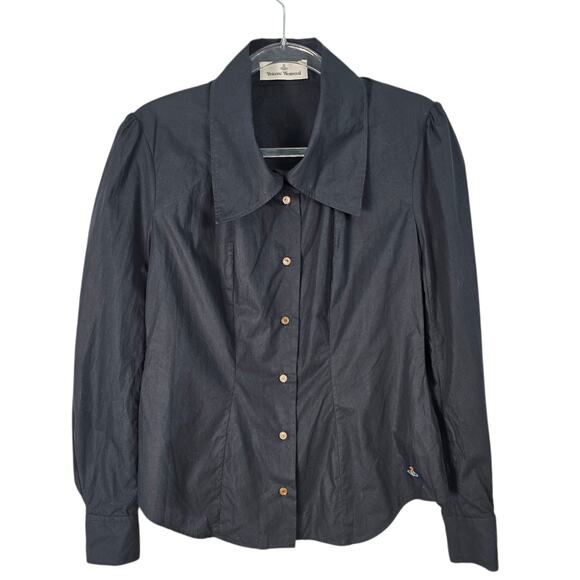 Vivienne Westwood Bagatelle Black Shirt Oversized Collar Gothic Academia Size 38 - Picture 2 of 8